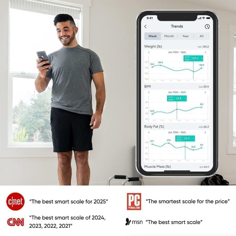 WYZE ميزان ذكي X - ميزان حمام رقمي لوزن الجسم، مؤشر كتلة الجسم، نسبة الدهون في الجسم، كتلة العضلات، مراقب معدل ضربات القلب | مزامنة مع تطبيقات الصحة | للأشخاص، الأطفال والحيوانات الأليفة، 400 رطل (أسود) - Image 2
